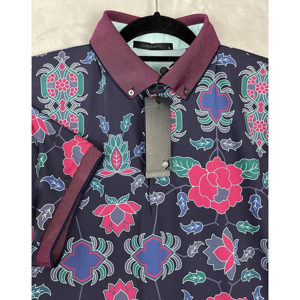 GREYSON Polo Shirt Men XL Multicolor Mountain Laurel Raven All Over Print Golf